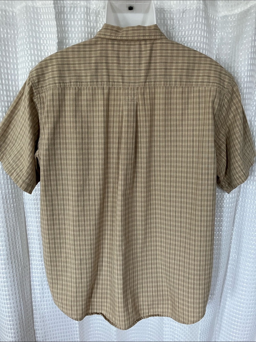 Vintage Woolrich Plaid Camp Short Sleeve Shirt Tan 100 % Cotton Large - Picture 4 of 10